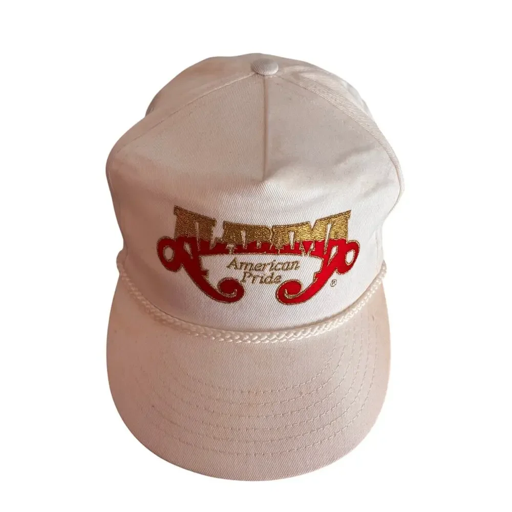 Vtg 80s ALABAMA Trucker Hat American Pride Strapback Cap White Red Gold Country